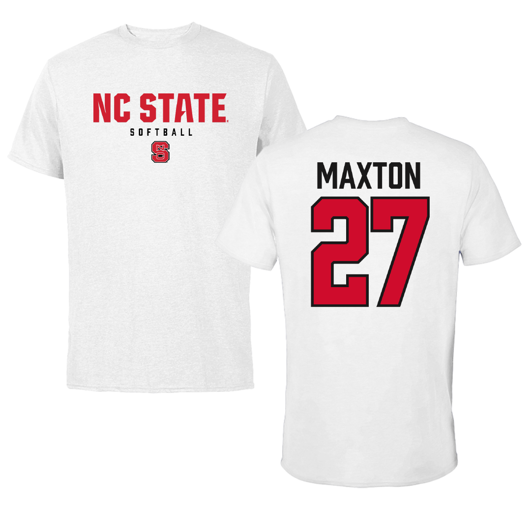 North Carolina State University Softball White Performance Tee - #27 Carly Maxton