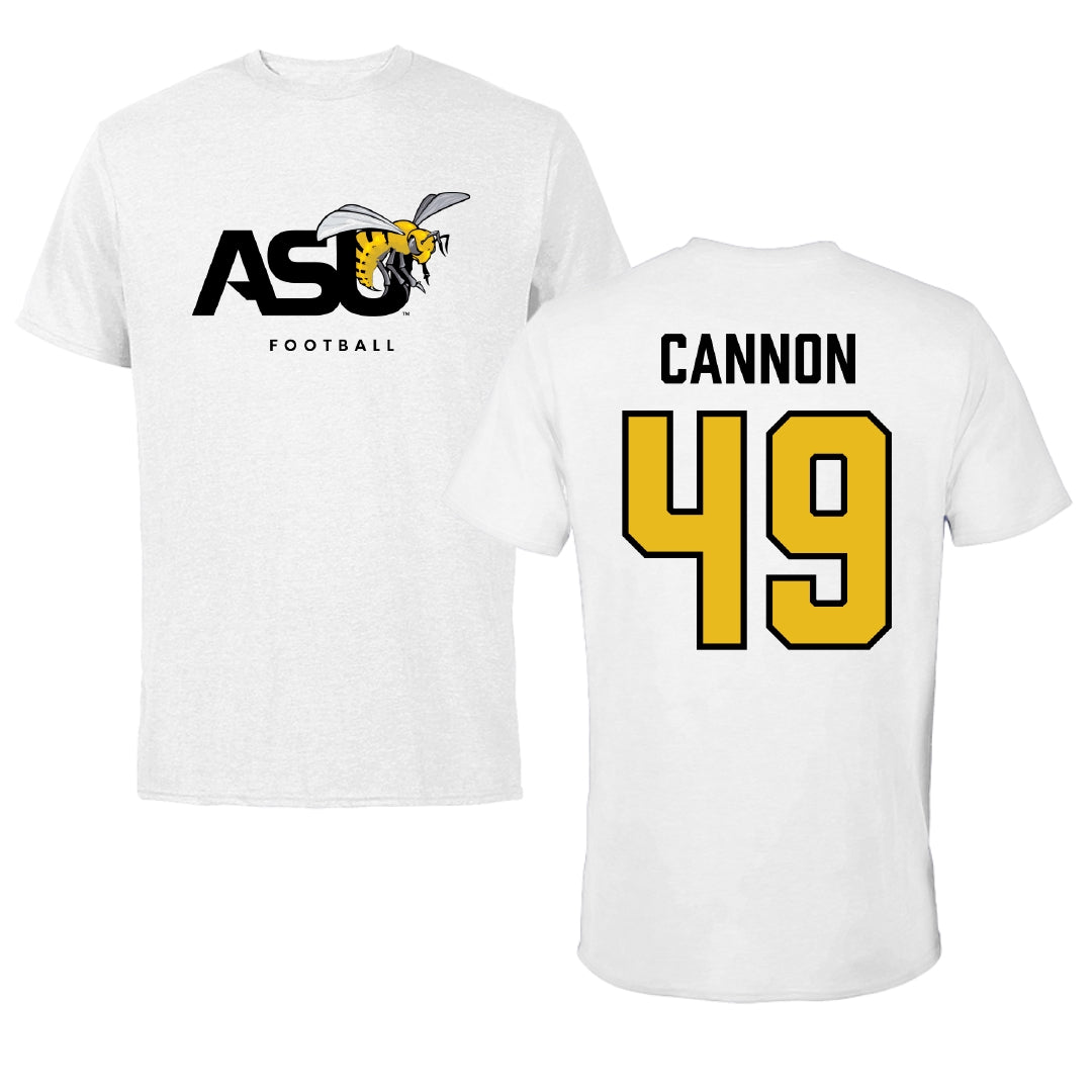 Alabama State University Football White ASU Tee - #49 Baylor Cannon
