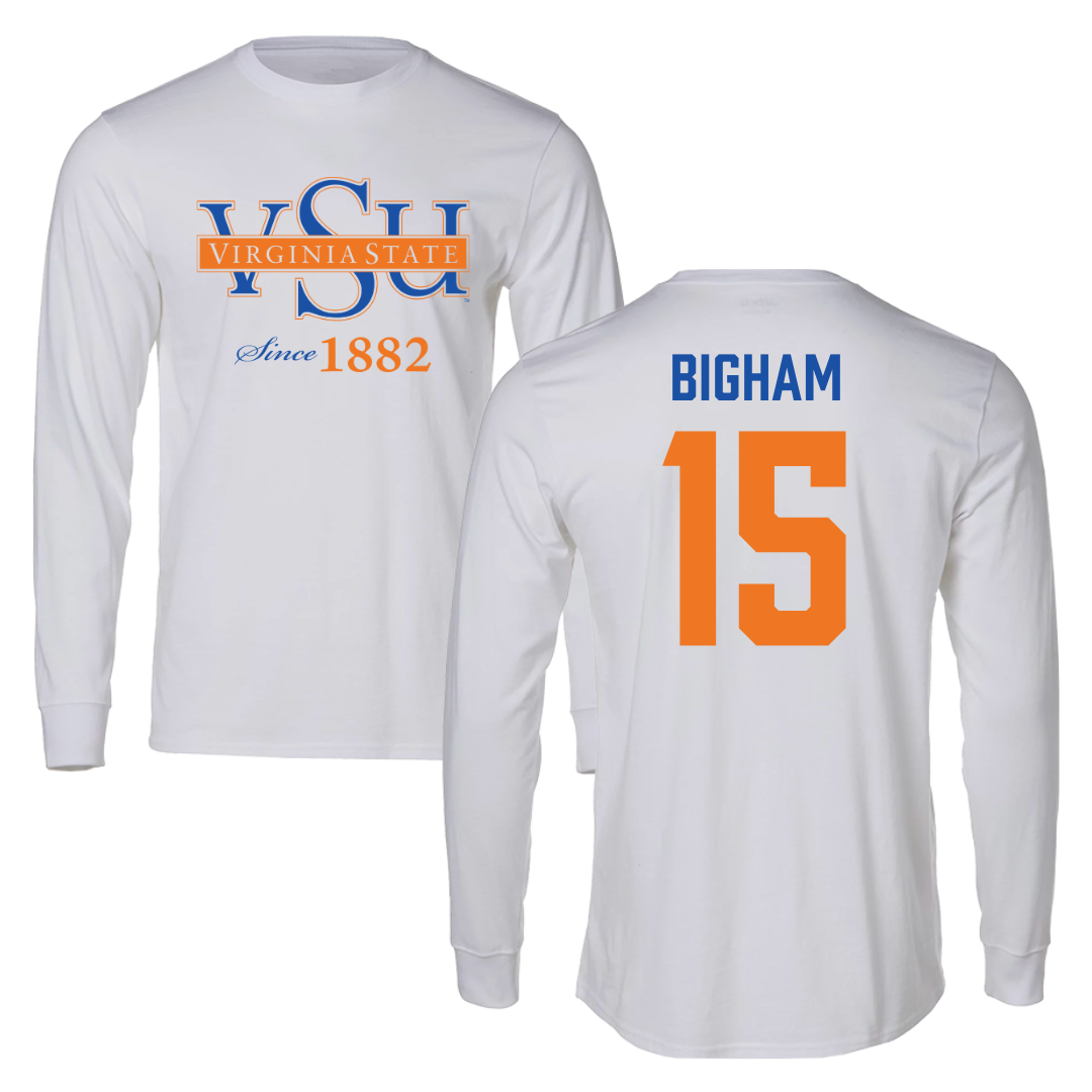 Virginia State University Lacrosse White Performance Long Sleeve - #15 Andre Bigham