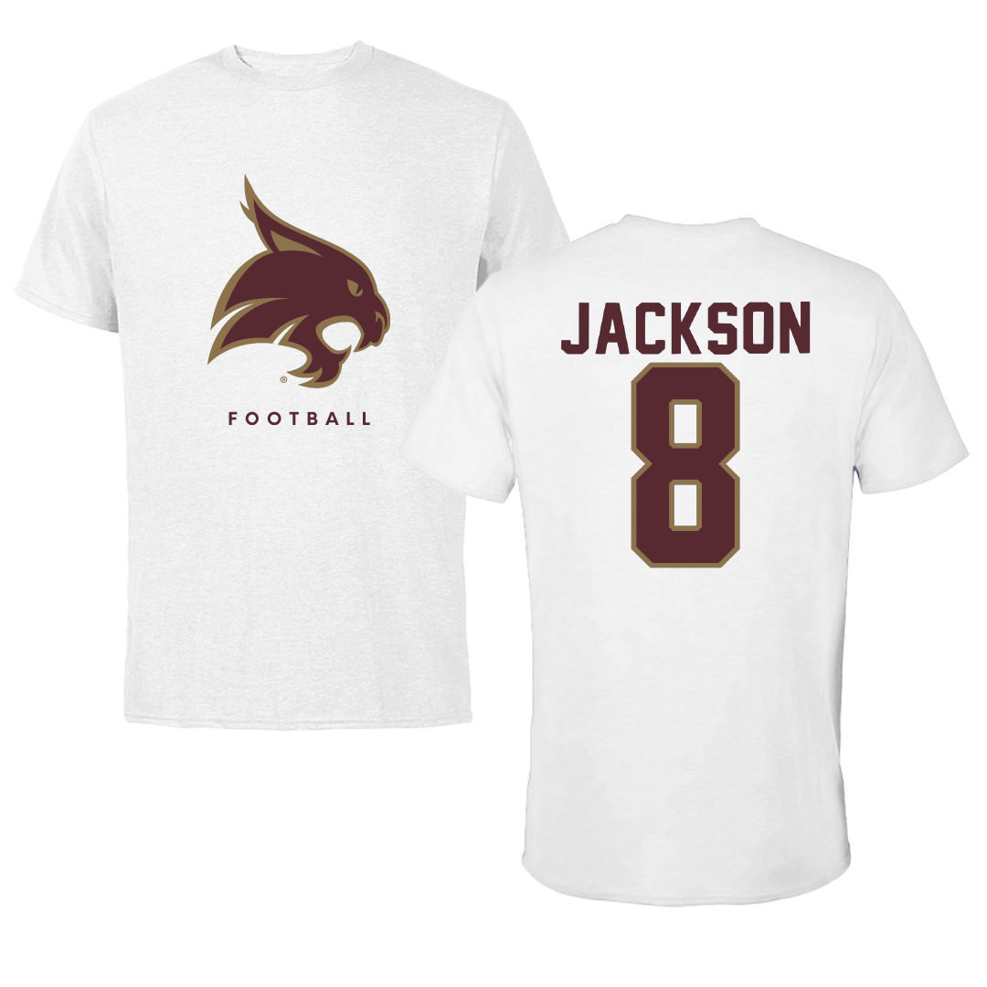 Texas State University Football White Tee - #8 Brad Jackson