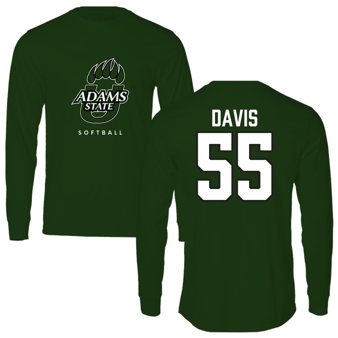 Adams State University Softball Forest Green Long Sleeve - #55 Aubree Davis