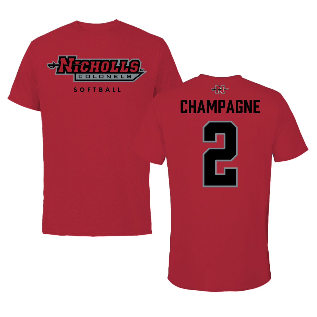 Nicholls State University Softball Red Performance Tee - #2 Mckenzie Champagne