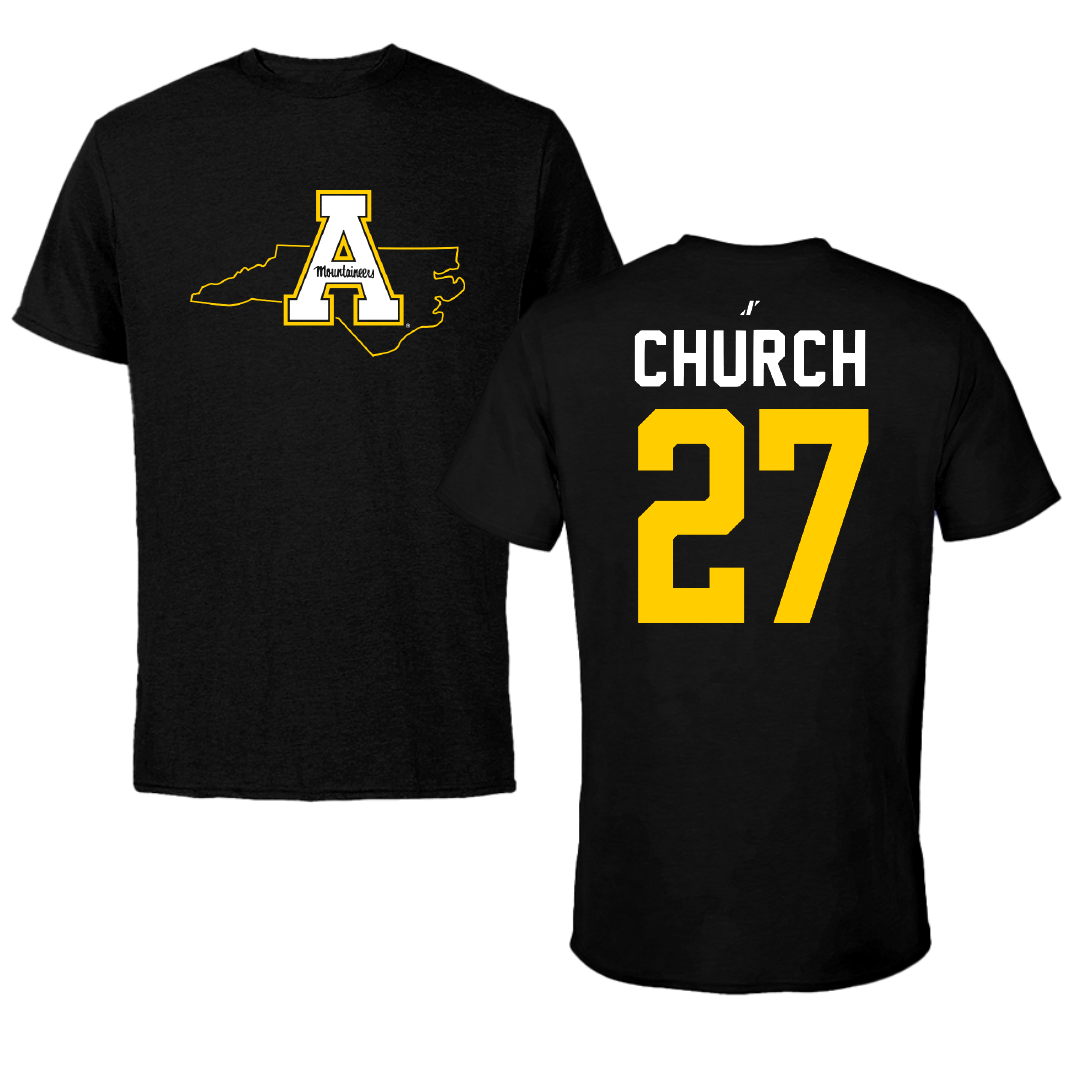 Appalachian State University Baseball Black State Performance Tee - #27 Braxton Church