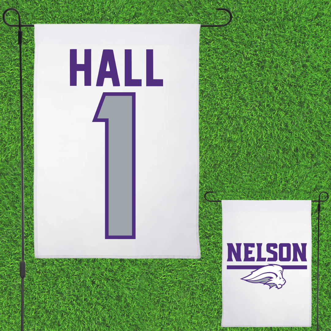 Nelson University Basketball White Garden Flag - #1 Alerick Hall