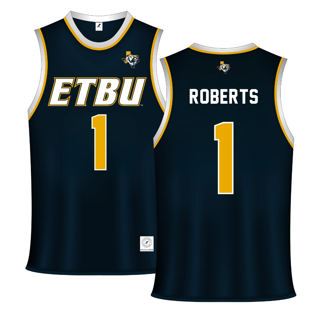 East Texas Baptist University Navy Basketball Jersey - #1 Michael Roberts