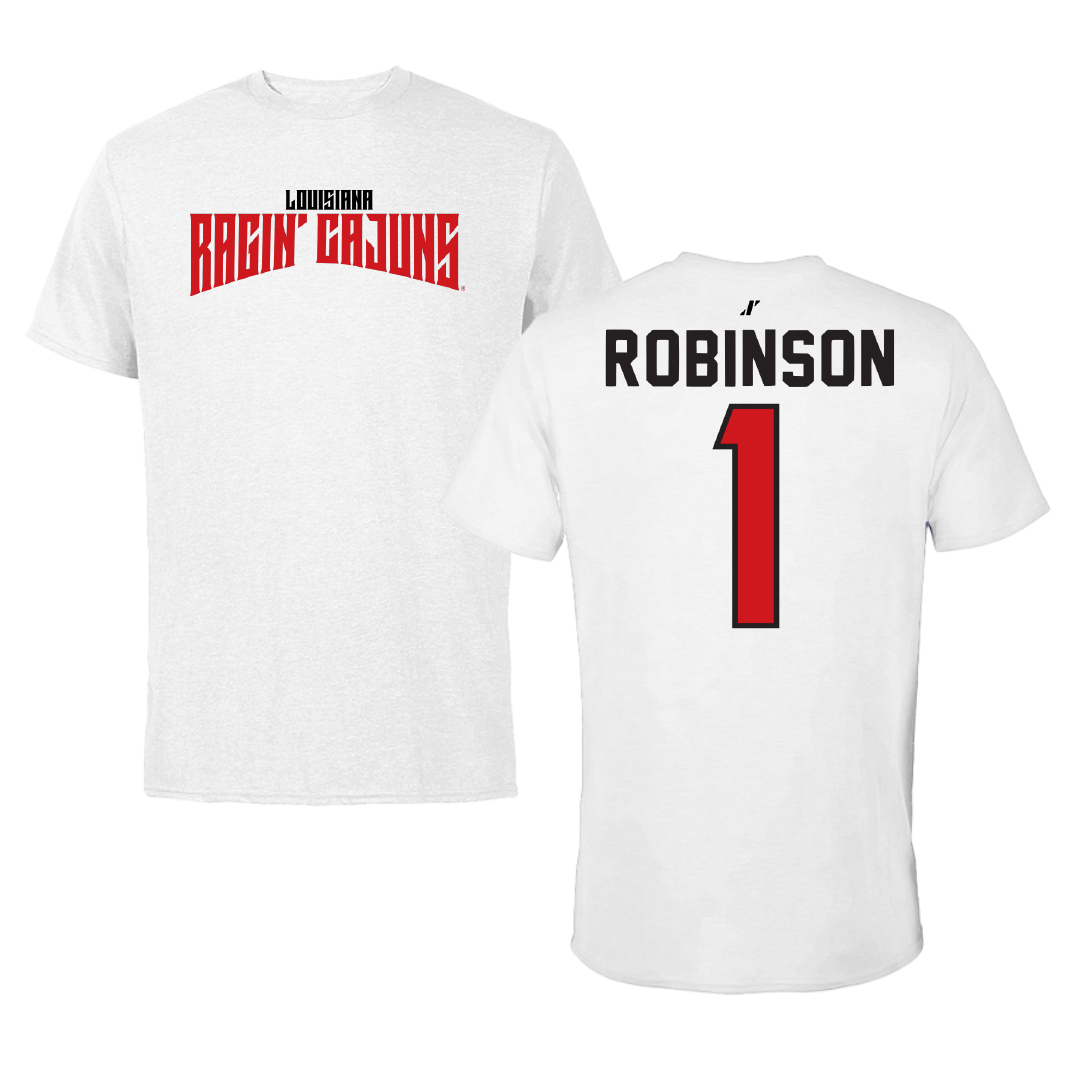 University of Louisiana at Lafayette Basketball White Classic Performance Tee - #1 Tamiah Robinson