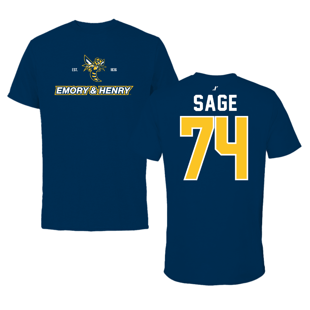 Emory & Henry College Football Navy General Tee - #74 Noah Sage