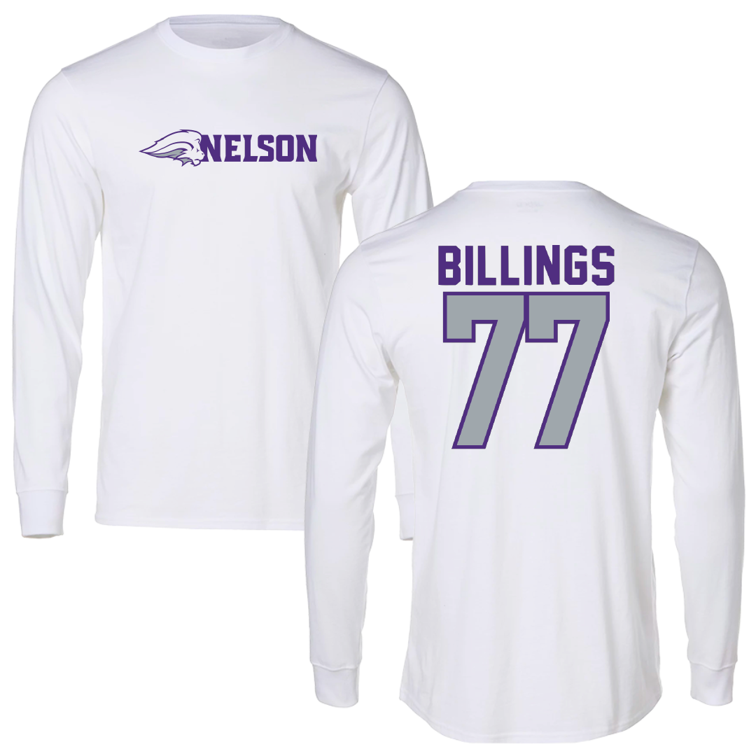 Nelson University Football White Long Sleeve - #77 Benjamin Billings