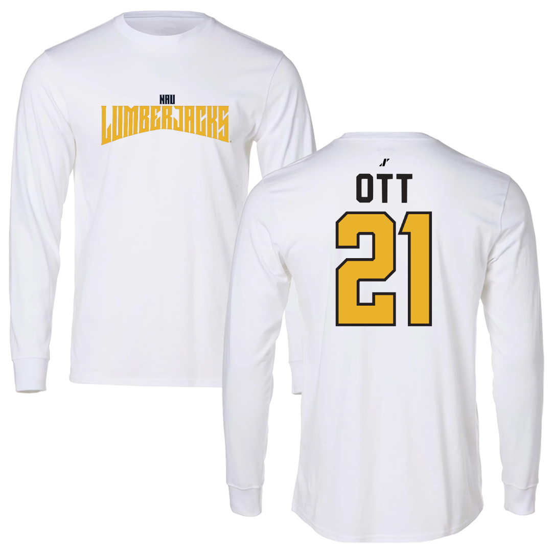 Northern Arizona University Soccer White Classic Performance Long Sleeve - #21 Avery Ott