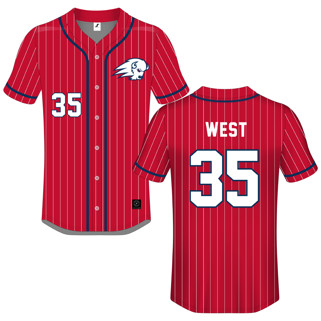 Utah Tech University Red Pinstripe Button-Down Jersey - #35 Dakoda West