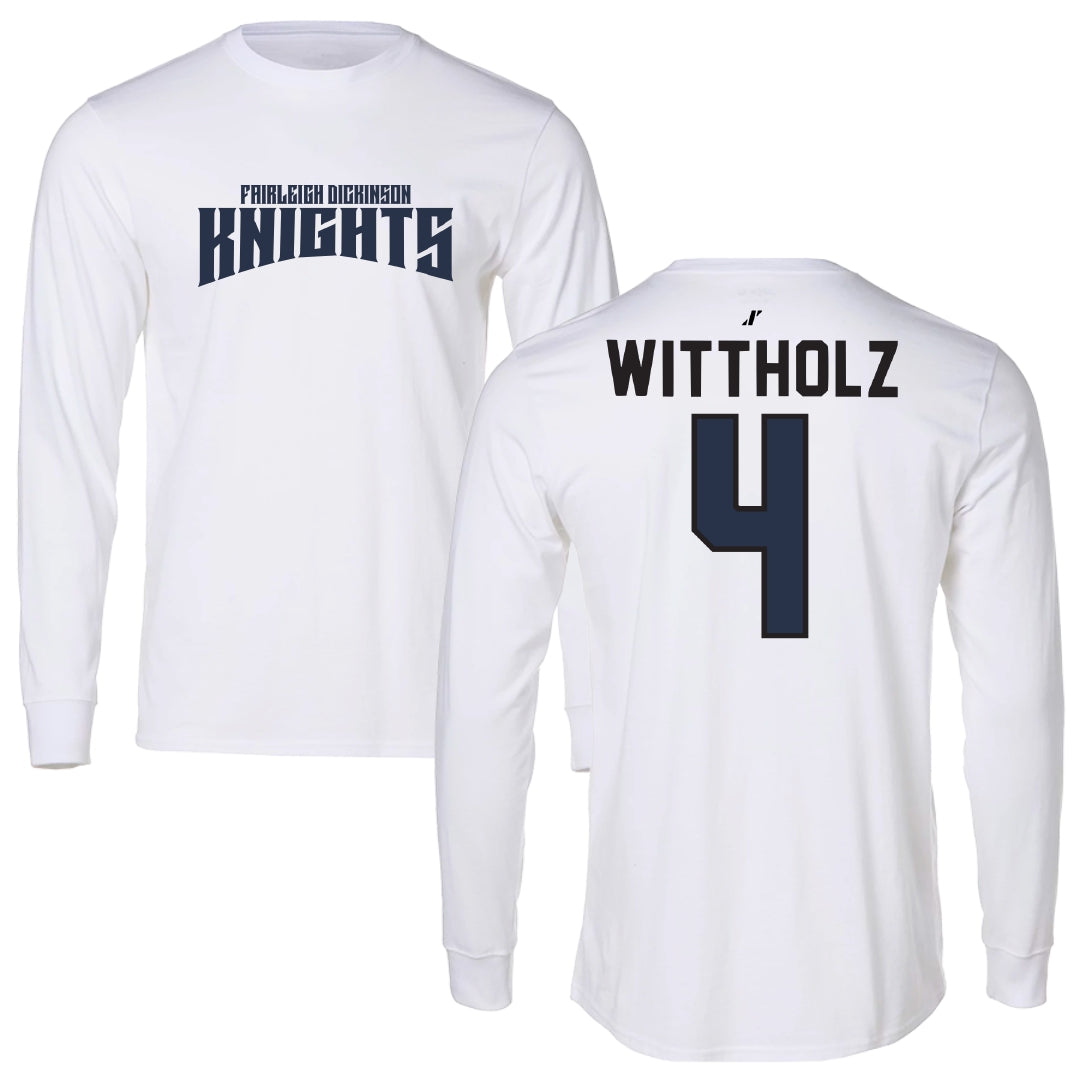 Fairleigh Dickinson University-Metropolitan Campus Volleyball White Classic Performance Long Sleeve - #4 Samantha Wittholz