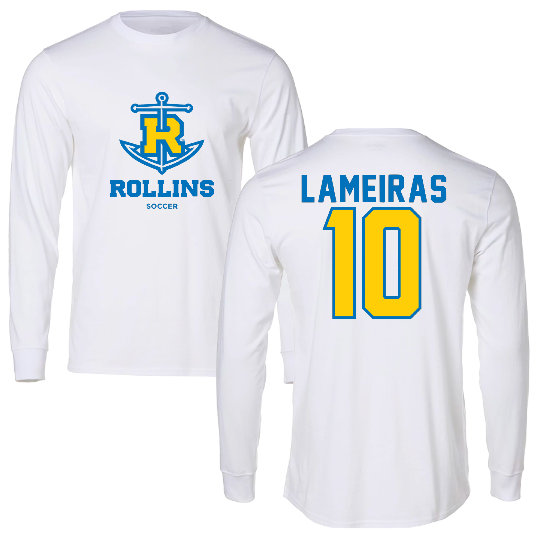 Rollins College Soccer White Performance Long Sleeve - #10 Pedro Lameiras