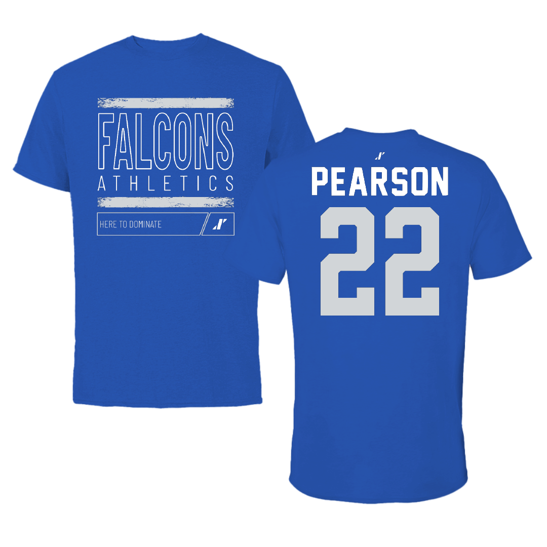Albertus Magnus College Basketball Blue Dominate Performance Tee - #22 Rodrick Pearson