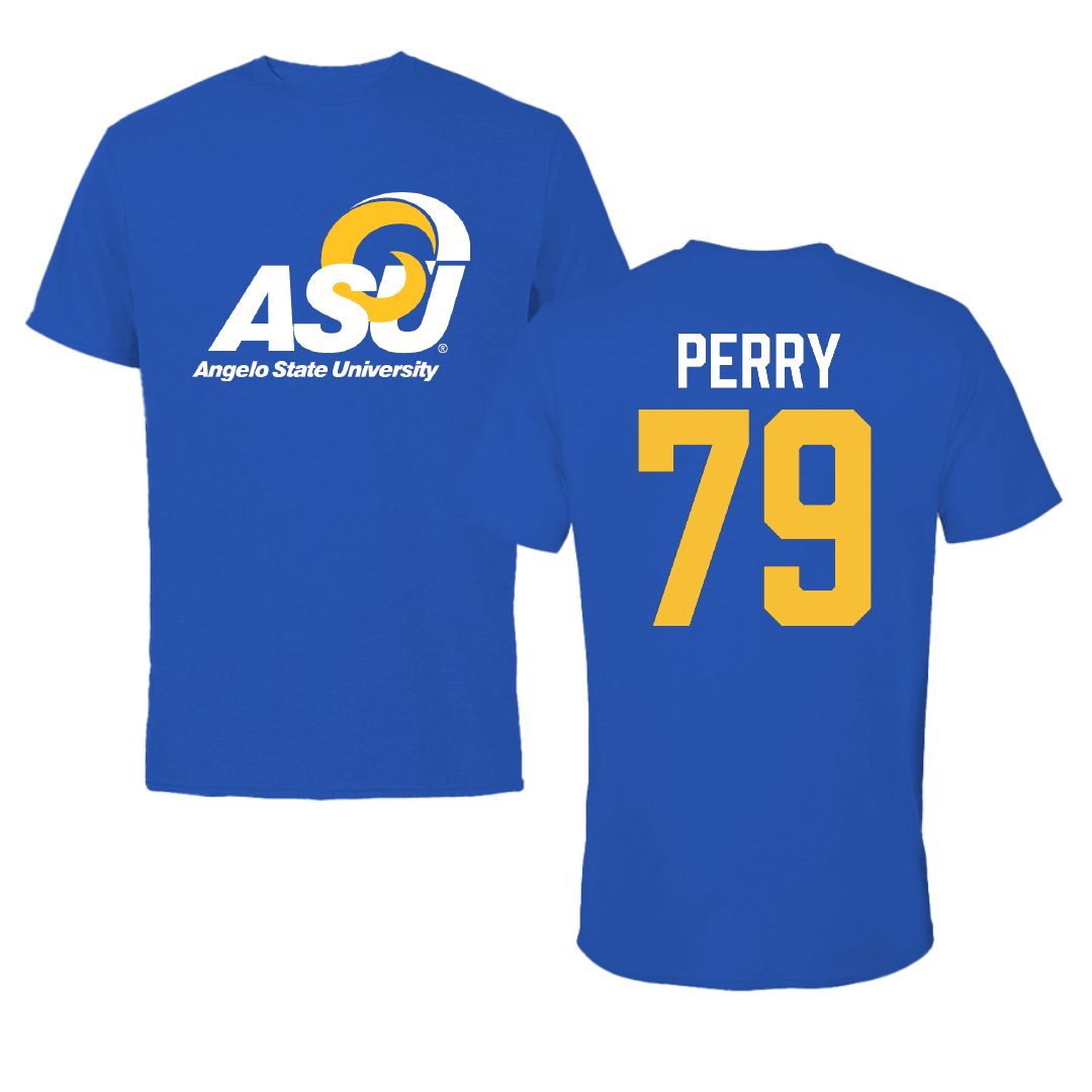 Angelo State University Football Blue Tee - #79 Dalton Perry