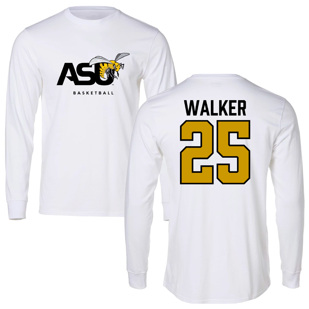 Alabama State University Basketball White Performance Long Sleeve - #25 Jasteven Walker