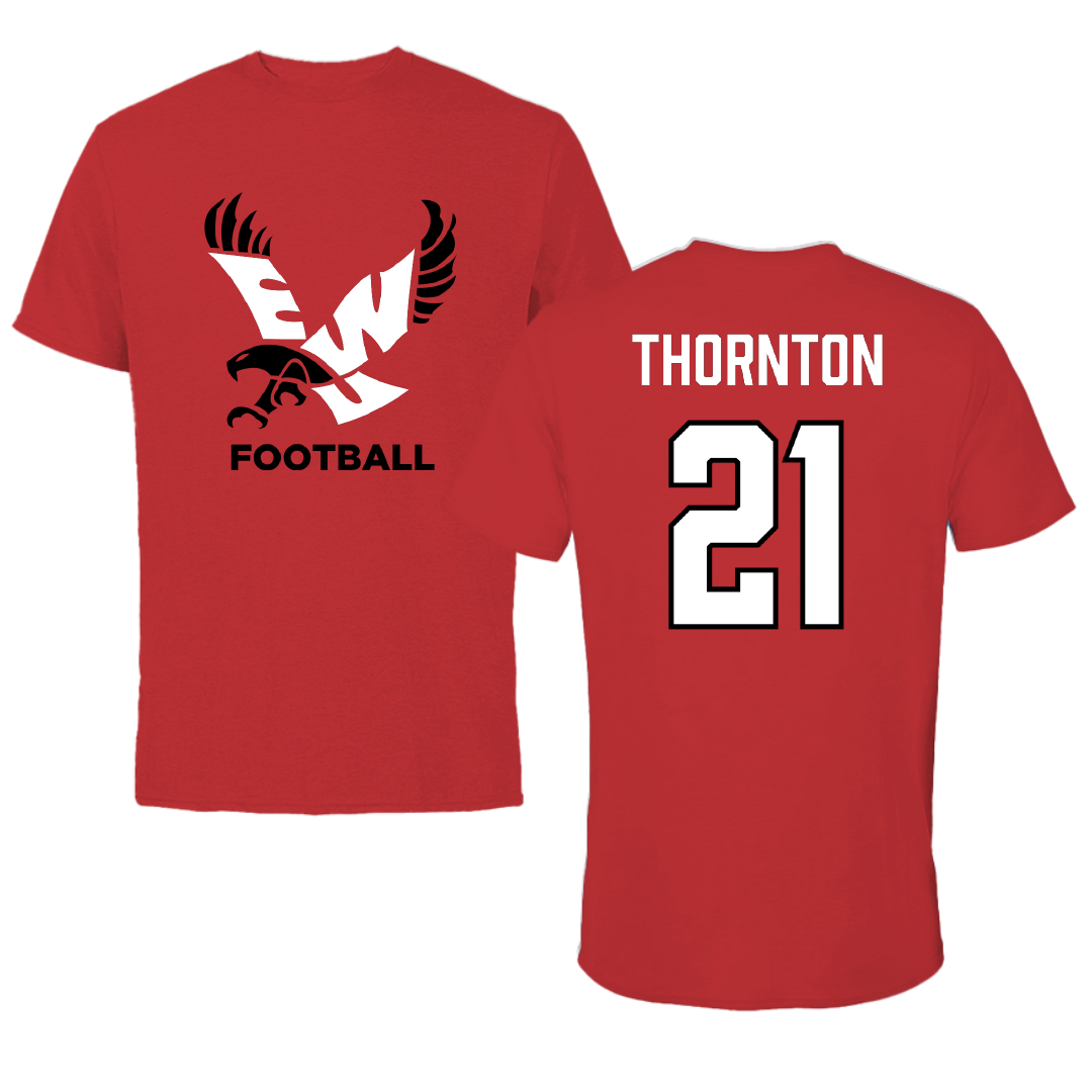 Eastern Washington University Football Red Tee - #21 Zane Thornton