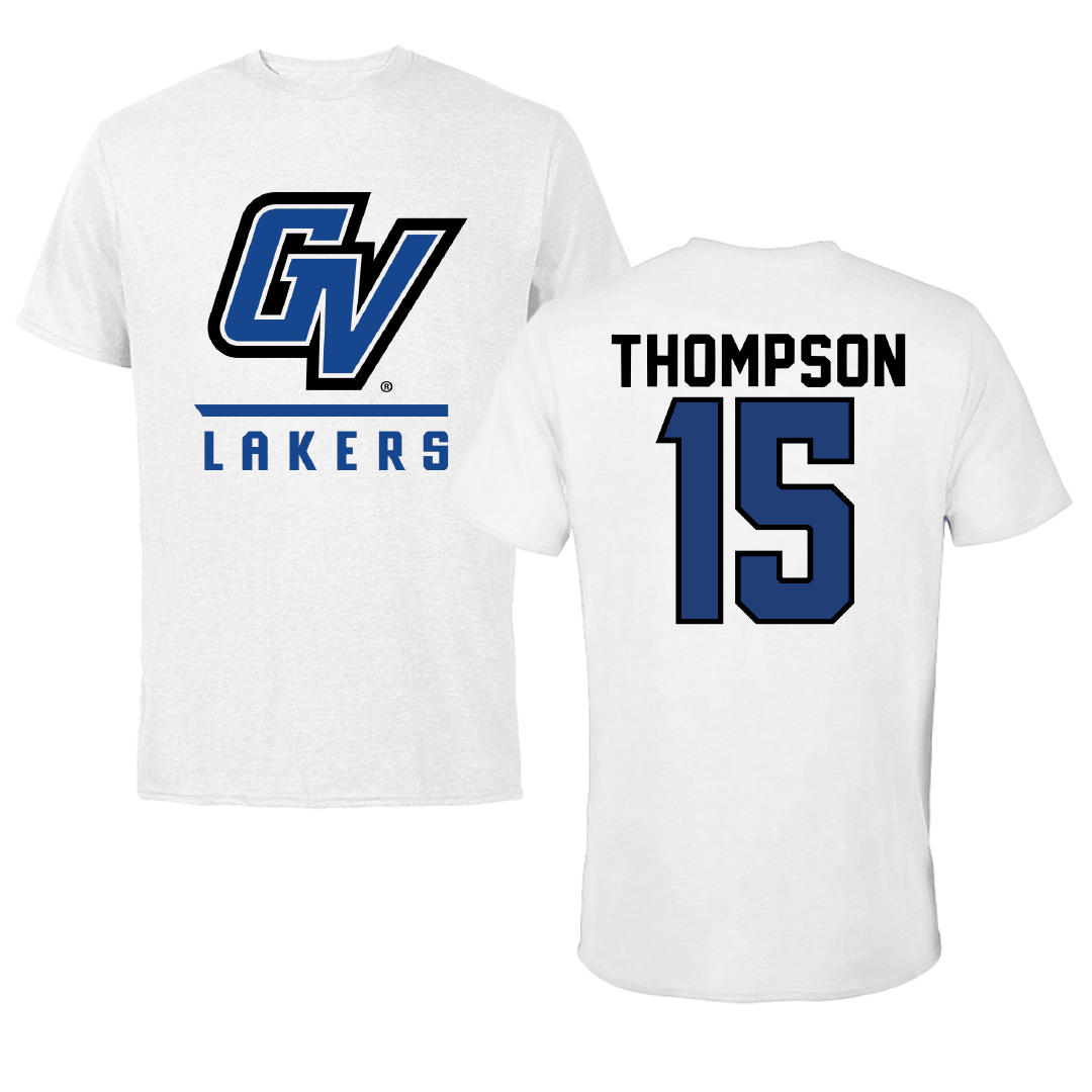 Grand Valley State University Basketball White Performance Tee - #15 Shamus Thompson