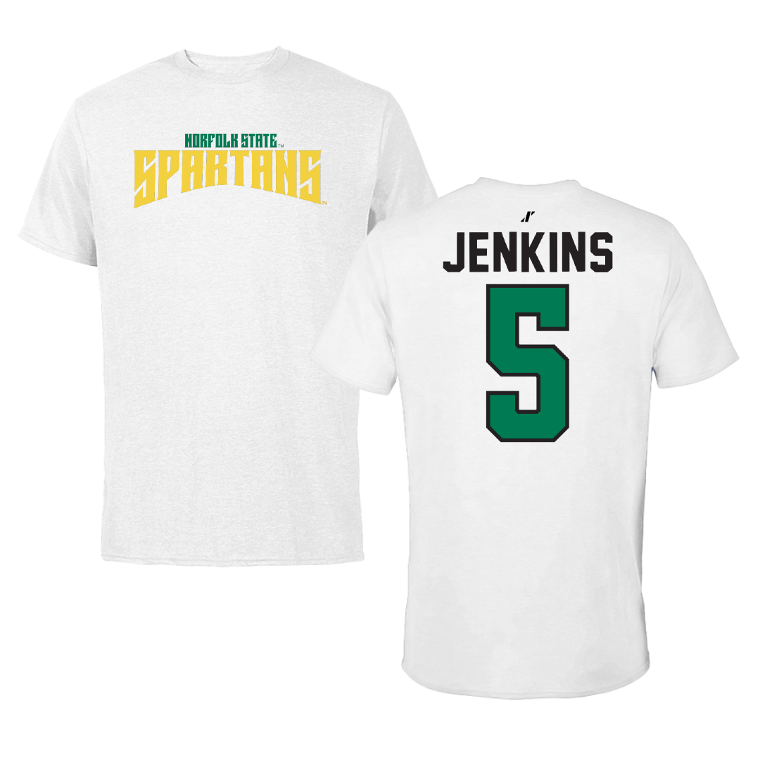 Norfolk State University Basketball White Classic Performance Tee - #5 Tyrese Jenkins