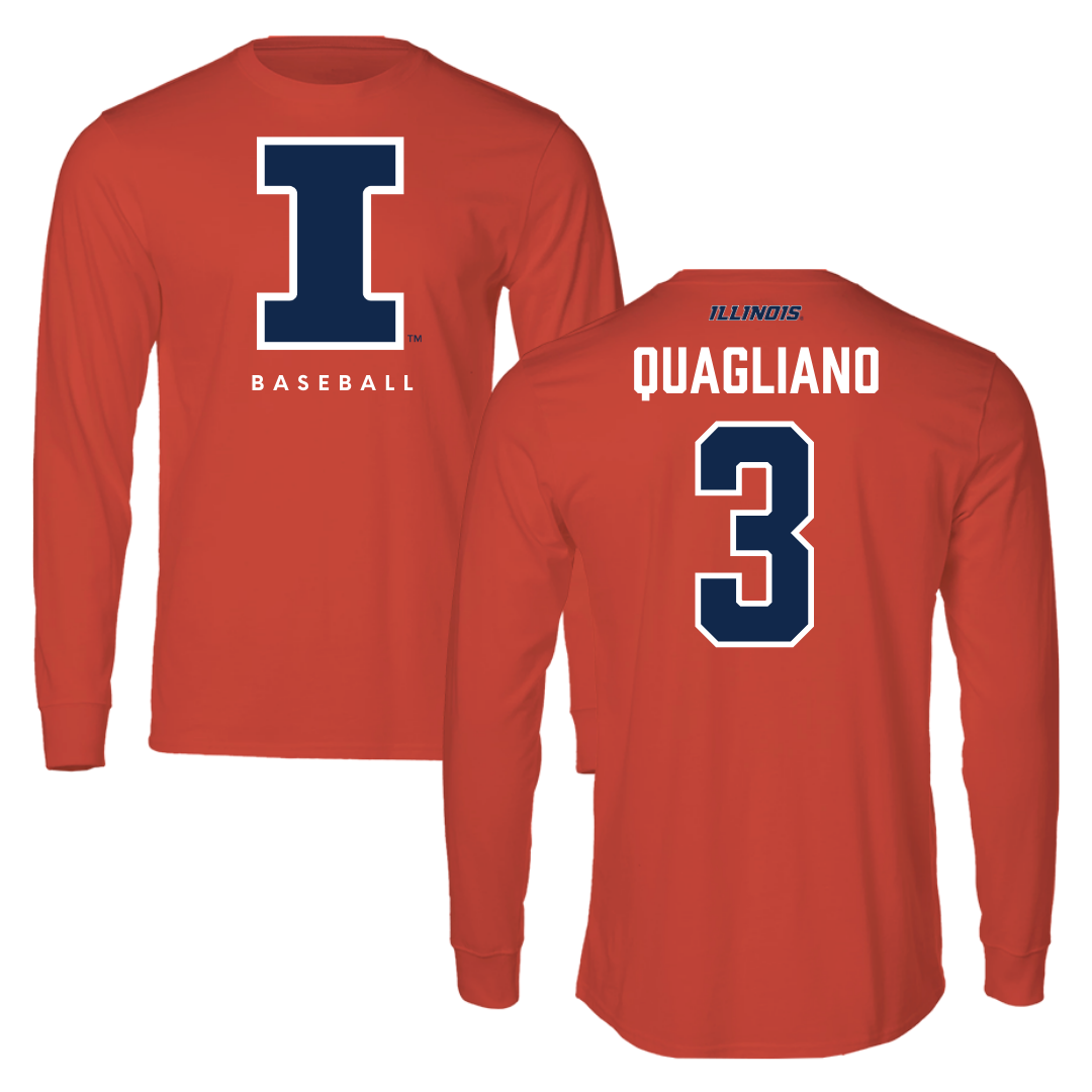 University of Illinois Baseball Orange Performance Long Sleeve - #3 Coltin Quagliano