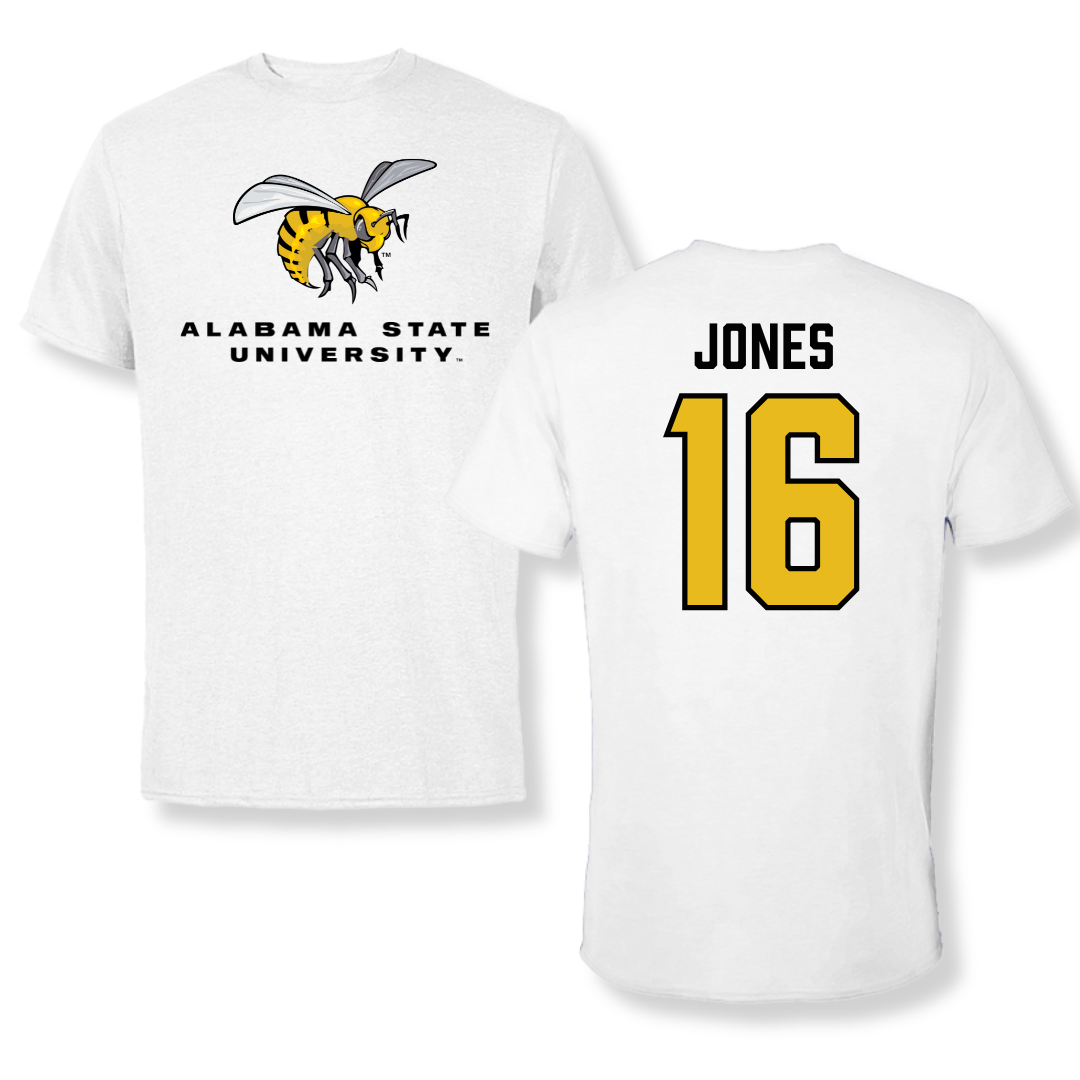 Alabama State University Volleyball White Tee - #16 Essence Jones