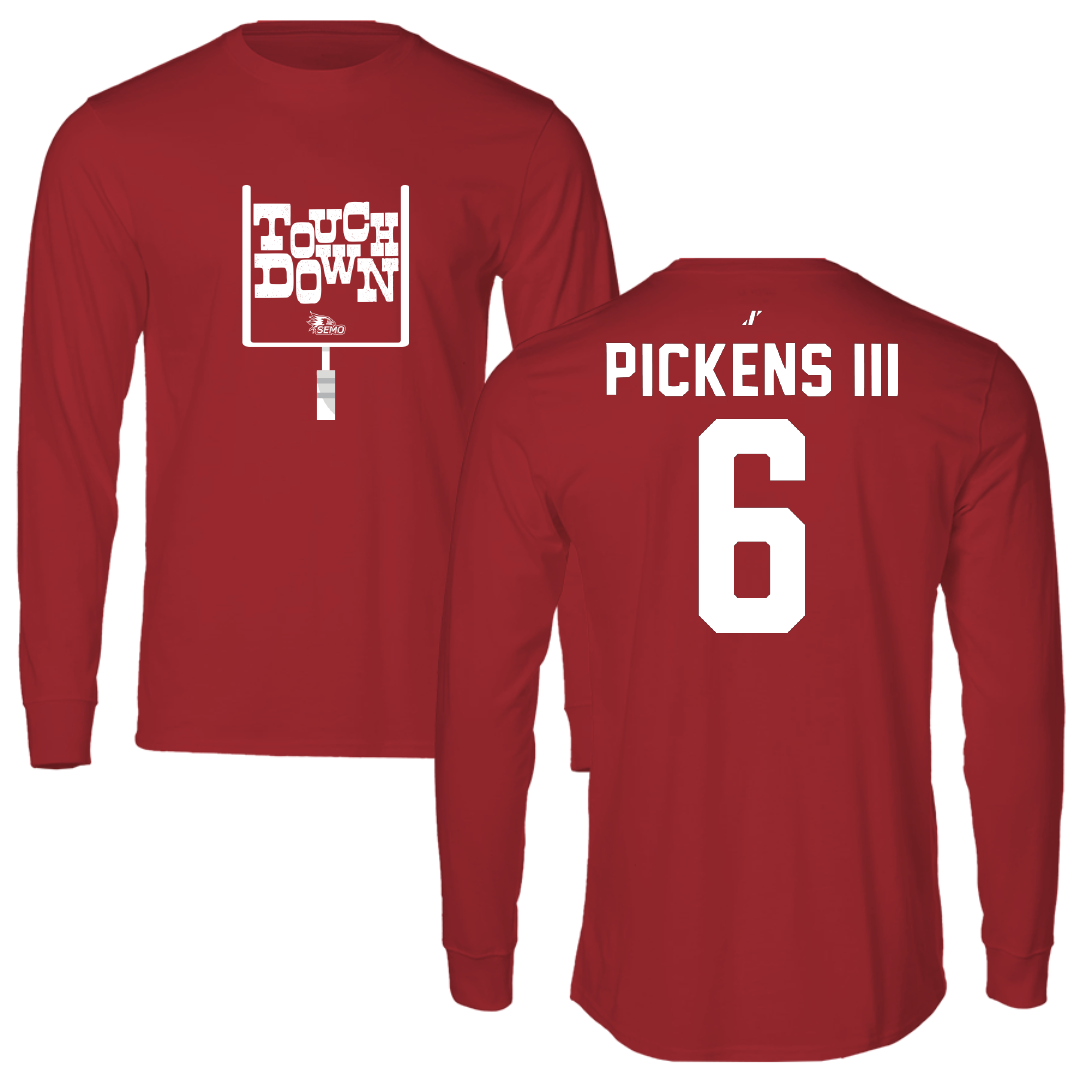 Southeast Missouri State University Football Canvas Red Touchdown Long Sleeve - #6 Henry Pickens III