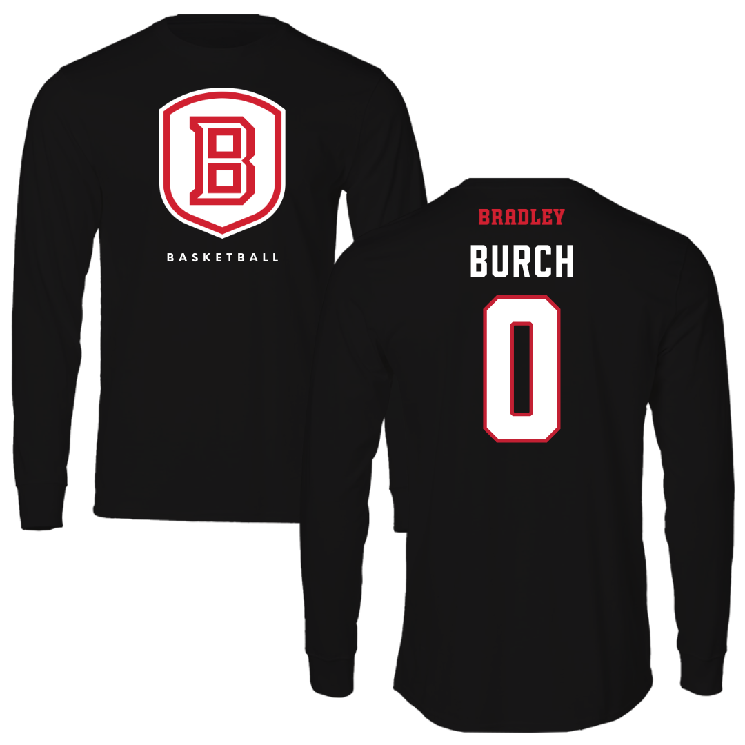 Bradley University Basketball Black Shield Performance Long Sleeve - #0 Demarion Burch