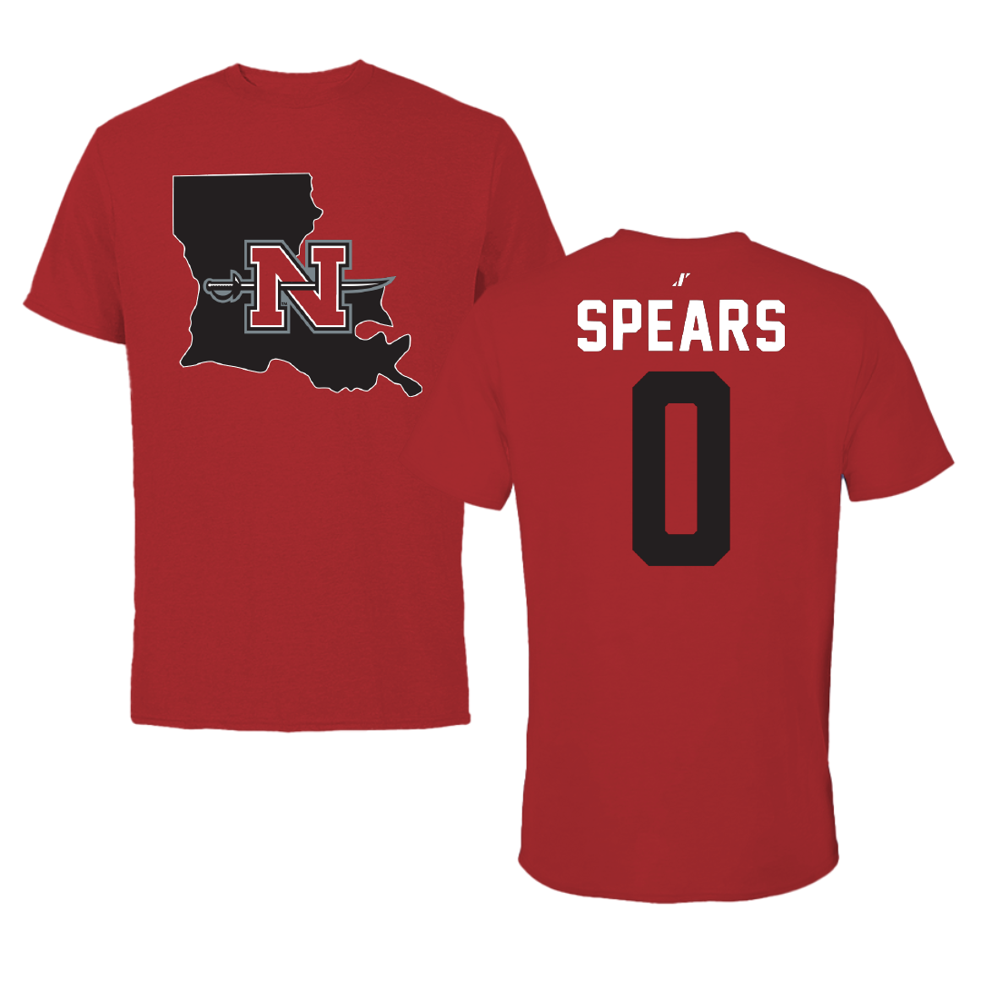 Nicholls State University Football Canvas Red State Tee - #0 Jaylon Spears