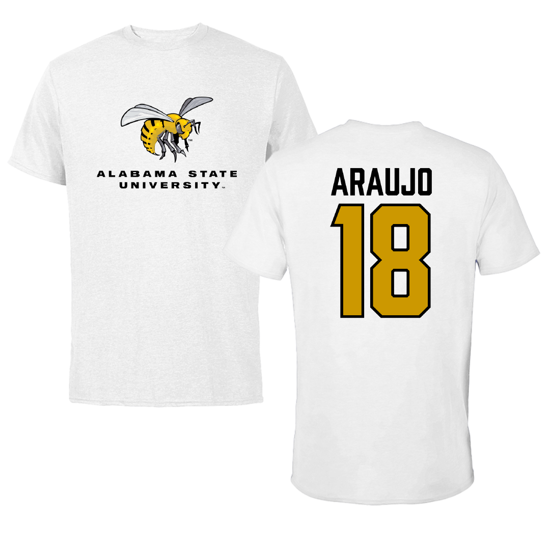 Alabama State University Baseball White Performance Tee - #18 Caio Araujo