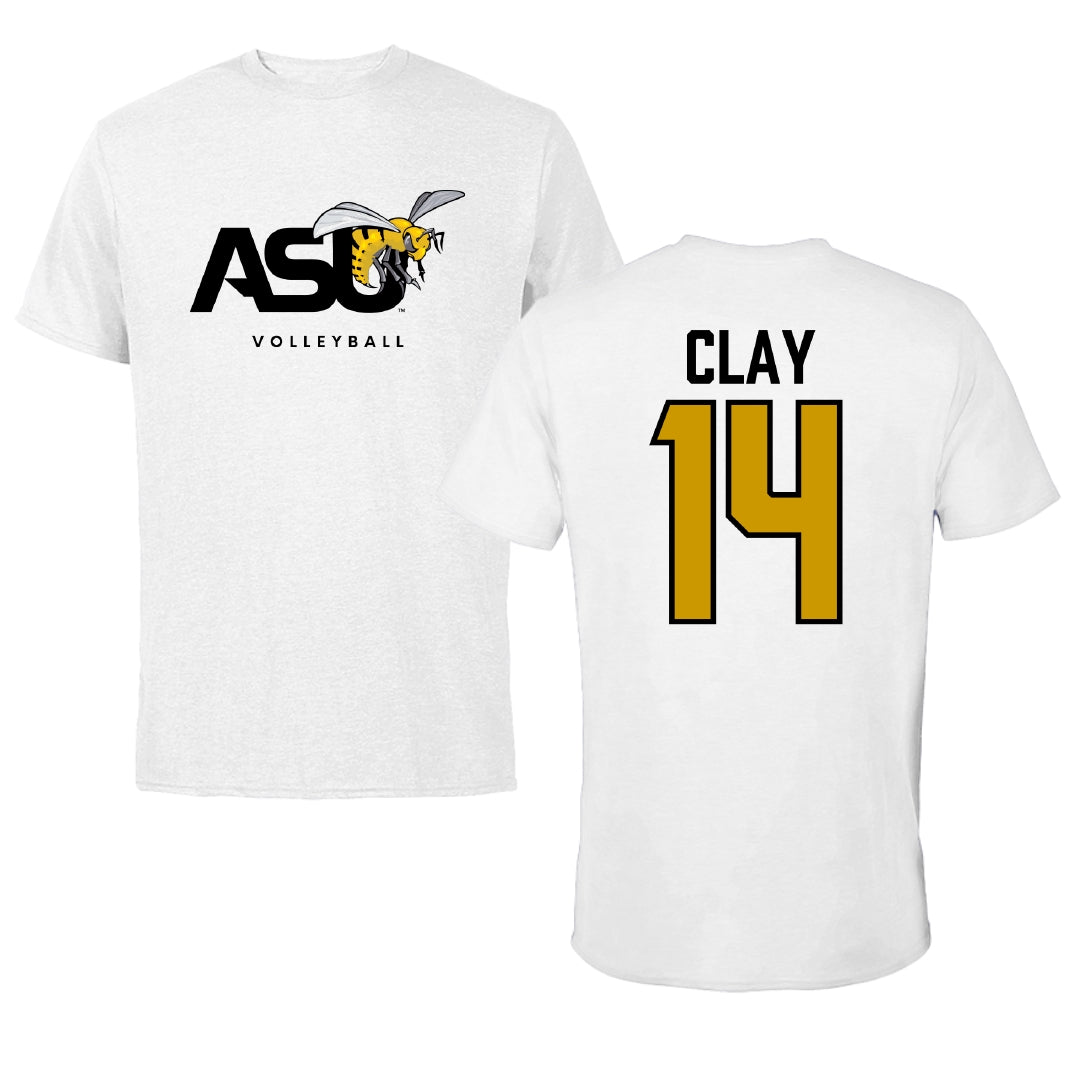 Alabama State University Volleyball White ASU Performance Tee - #14 Kamrynn Clay