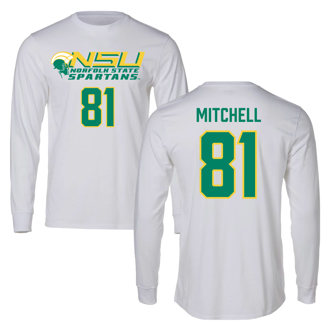 Norfolk State University Football White Performance Long Sleeve - #81 Elyjah Mitchell