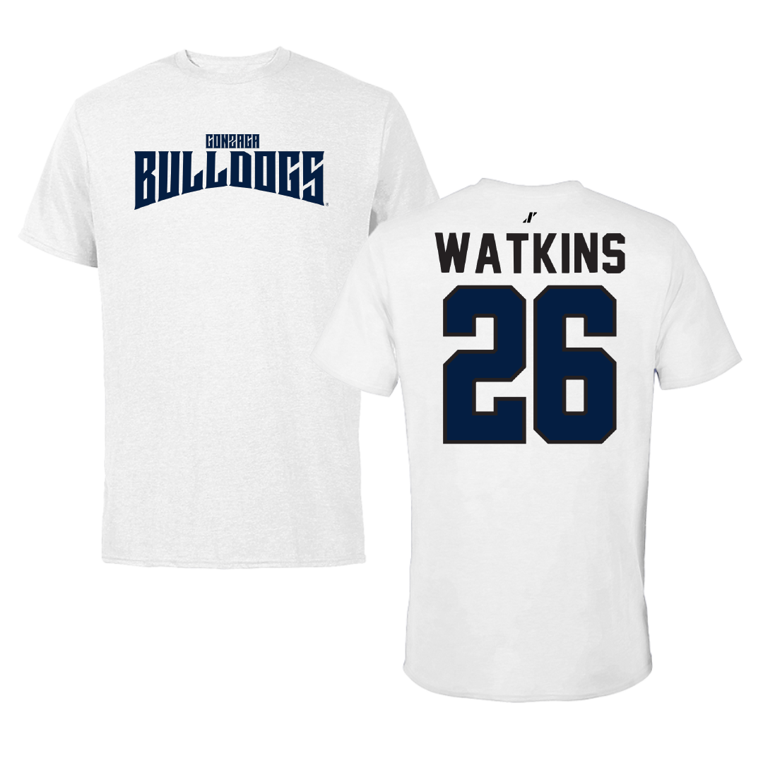 Gonzaga University Soccer White Classic Performance Tee - #26 Tanner Watkins