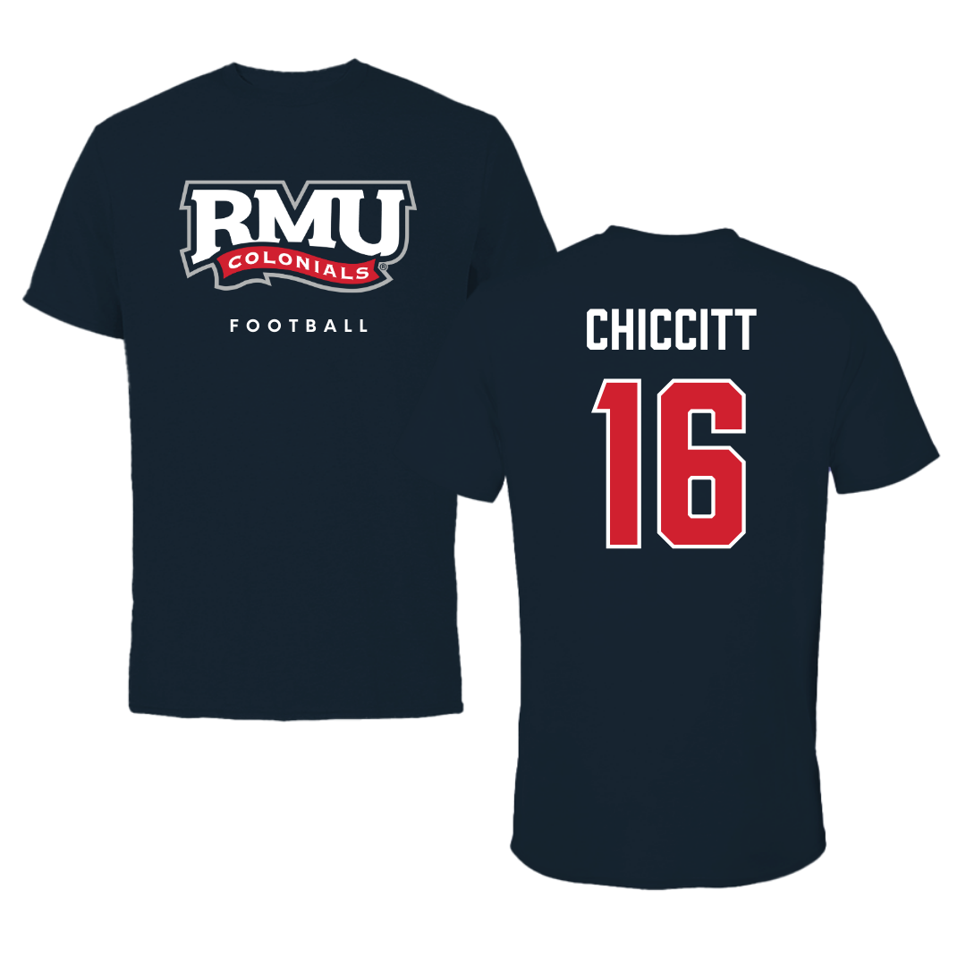 Robert Morris University Football Navy Performance Tee - #16 Anthony Chiccitt