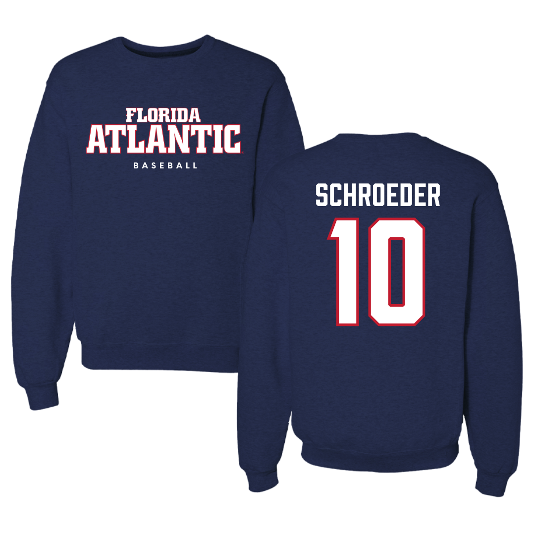 Florida Atlantic University Baseball Navy Crewneck - #10 John Schroeder