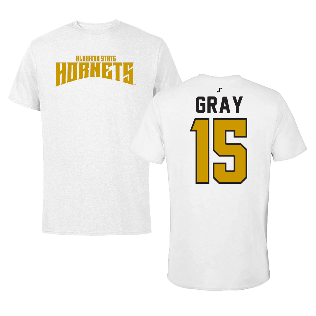 Alabama State University Basketball White Classic Performance Tee - #15 Ashley Gray