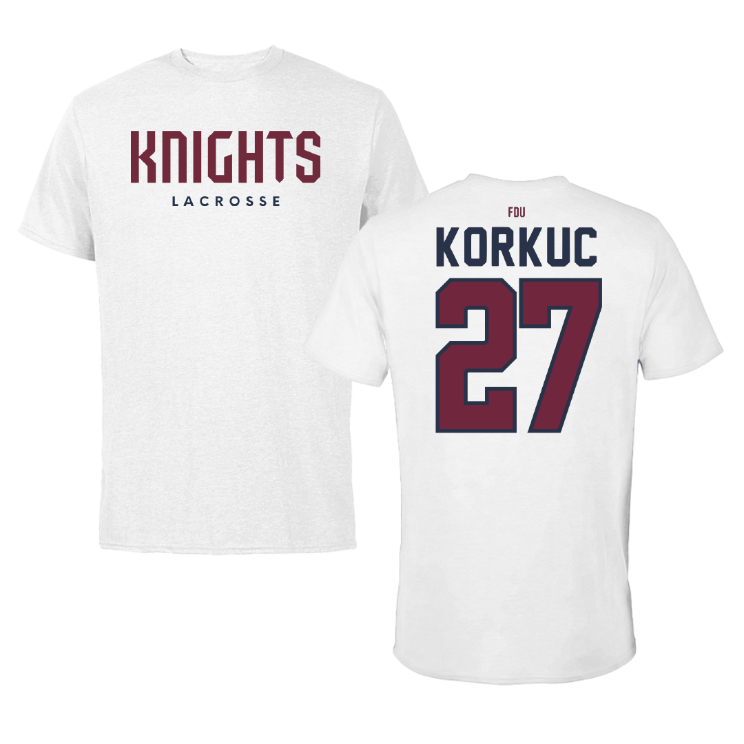 Fairleigh Dickinson University-Metropolitan Campus Lacrosse White Performance Tee - #27 Kailey Korkuc