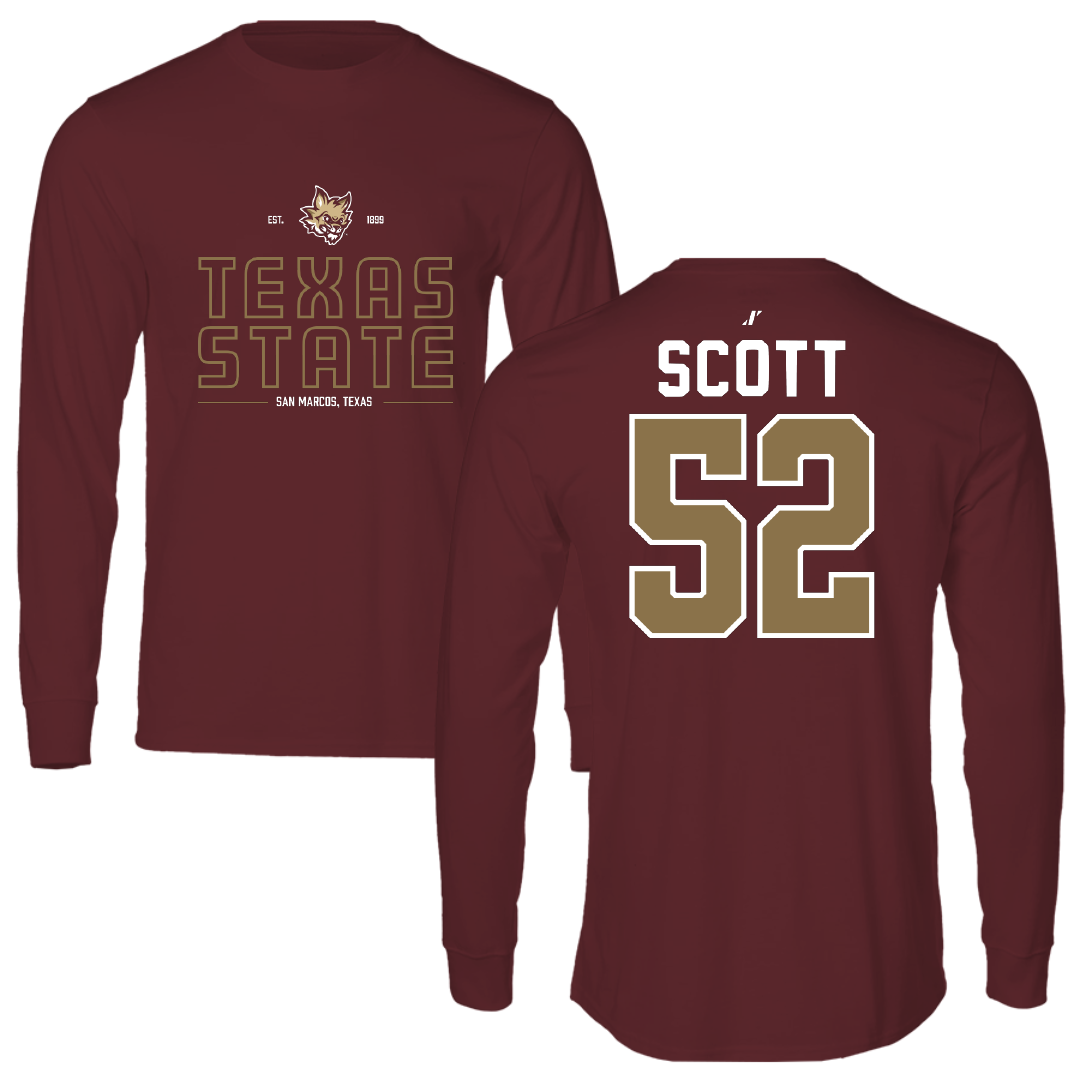 Texas State University Football Maroon General Performance Long Sleeve - #52 Trenton Scott