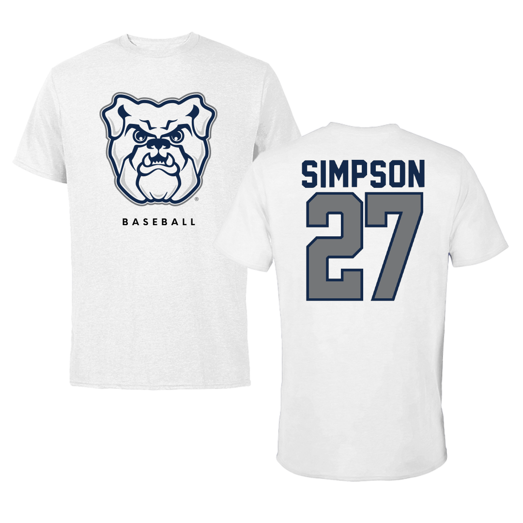 Butler University Baseball White Tee - #27 Espn Simpson