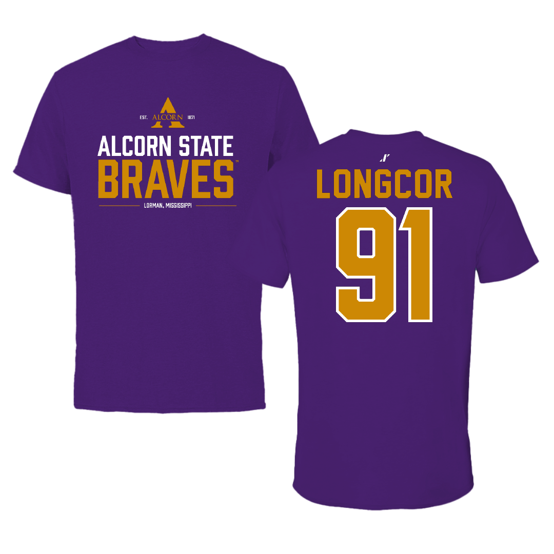 Alcorn State University Football Purple General Tee - #91 Jason Longcor