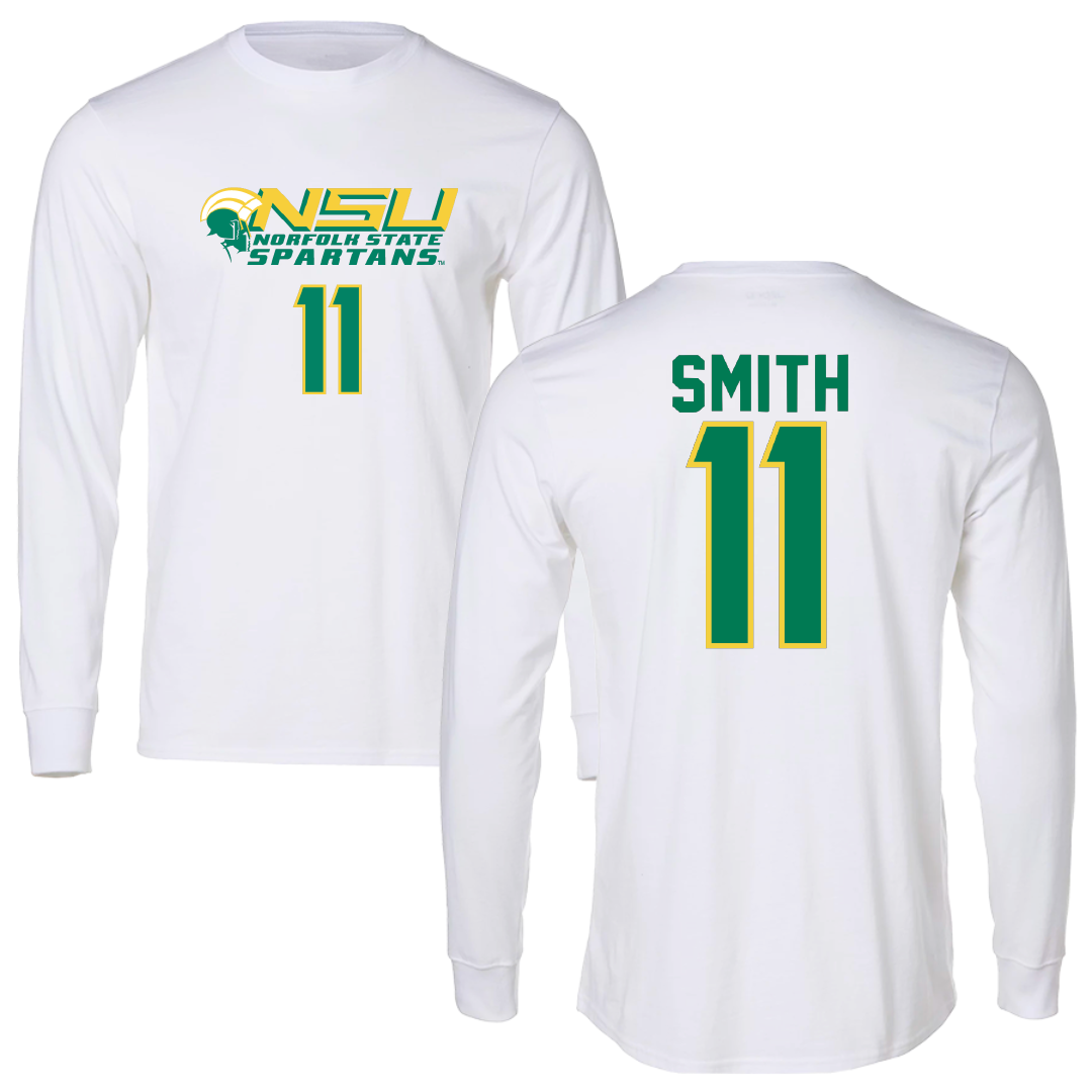 Norfolk State University Basketball White Performance Long Sleeve - #11 Amari Smith