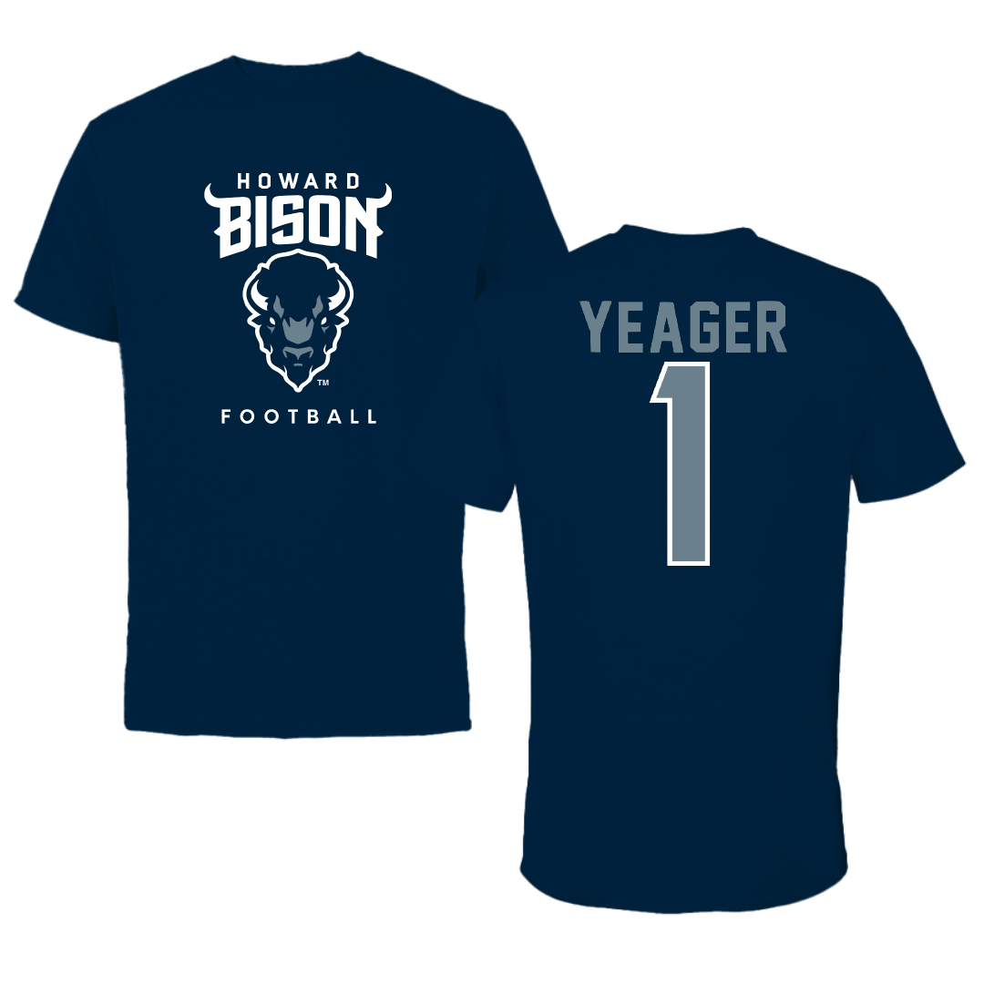 Howard University Football Navy Performance Tee - #1 Zach Yeager
