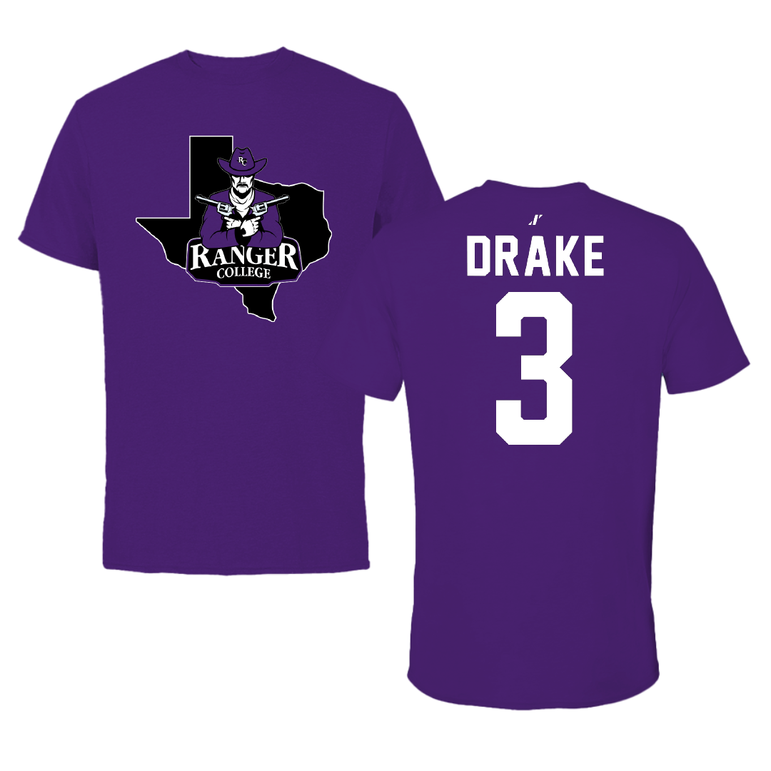 Ranger College Baseball Purple State Tee - #3 Larry Drake