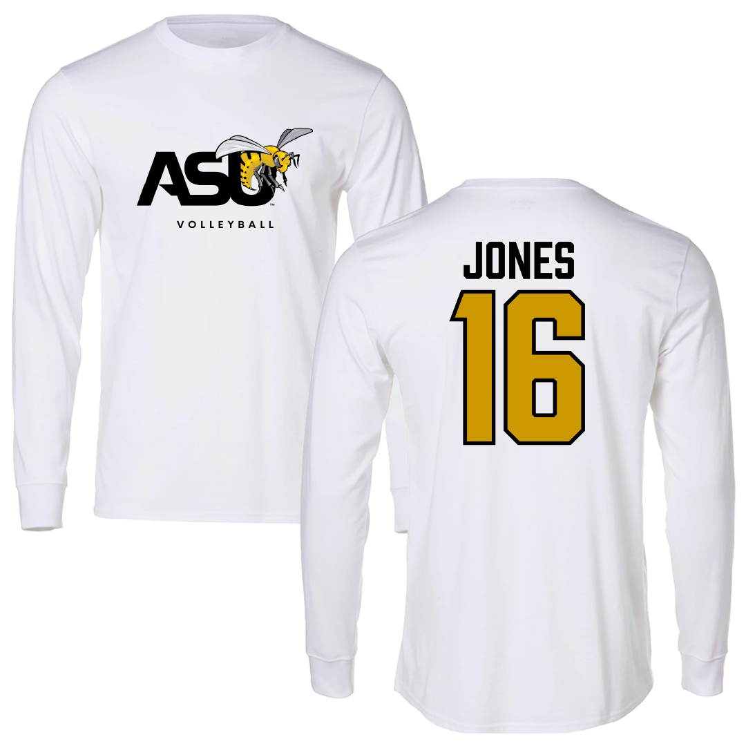 Alabama State University Volleyball White Performance Long Sleeve - #16 Essence Jones