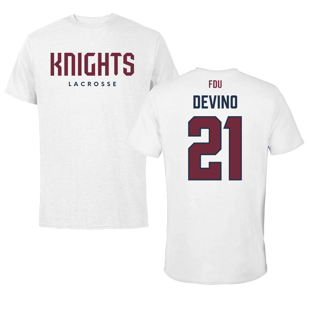 Fairleigh Dickinson University-Metropolitan Campus Lacrosse White Tee - #21 Mia Devino
