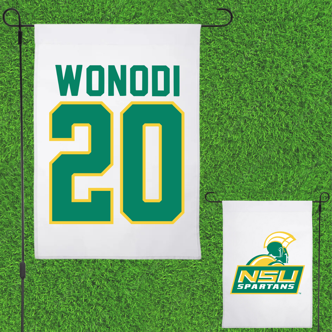 Norfolk State University Football White Garden Flag - #20 Jason Wonodi