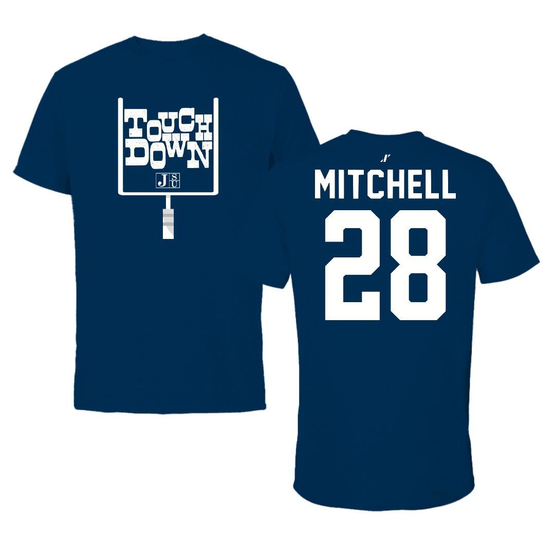 Jackson State University Football Navy Touchdown Tee - #28 Bruce Mitchell