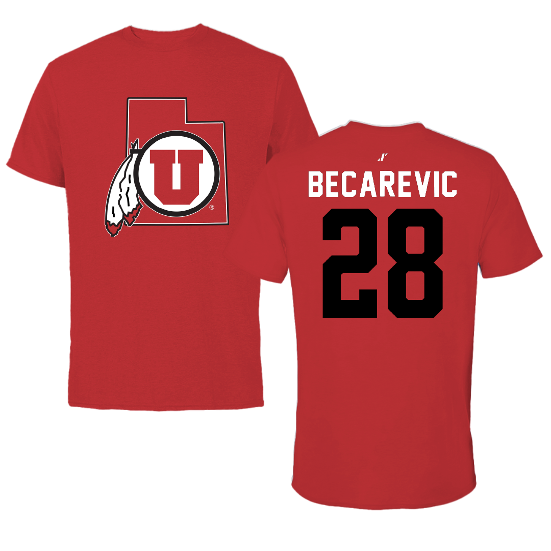 University of Utah Soccer Red State Tee - #28 Mia Becarevic