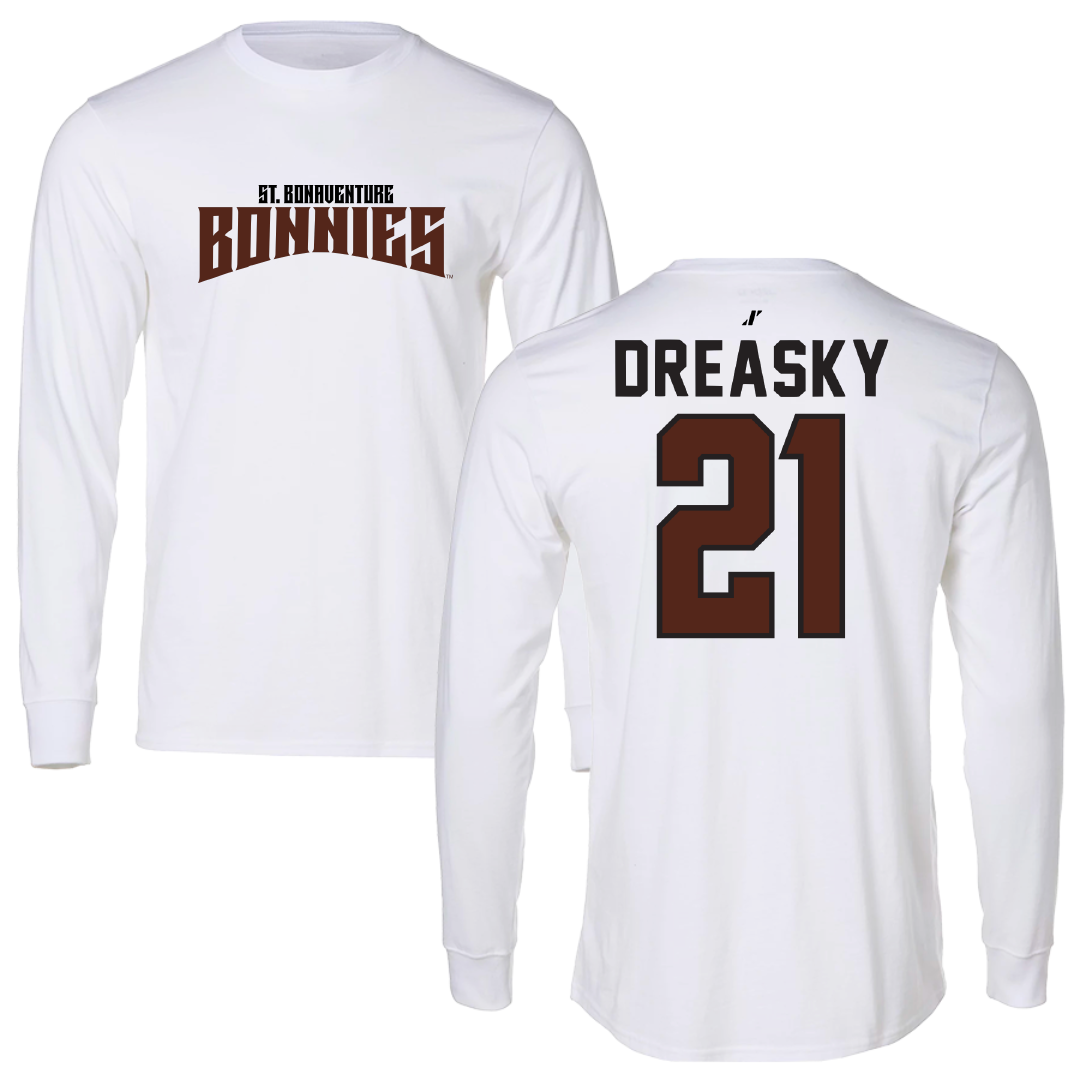 St. Bonaventure University Soccer White Classic Performance Long Sleeve - #21 Avery Dreasky