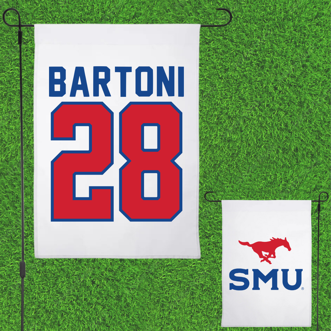 Southern Methodist University Soccer White Garden Flag - #28 Dominic Bartoni