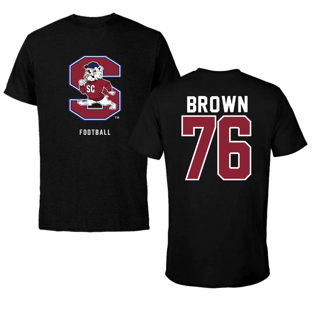South Carolina State University Football Black Performance Tee - #76 Eric Brown