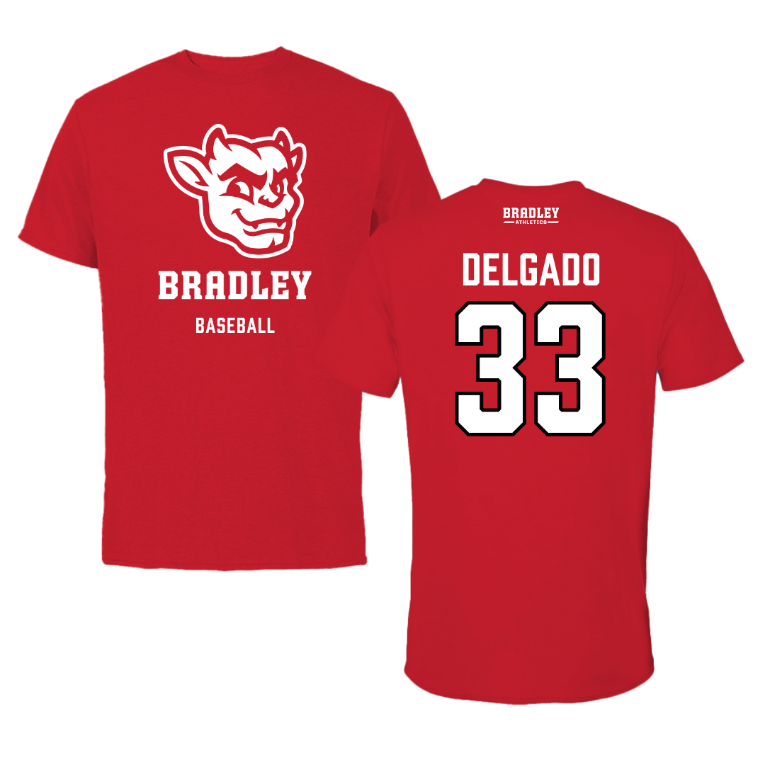 Bradley University Baseball Red Mascot Performance Tee - #33 Logan Delgado